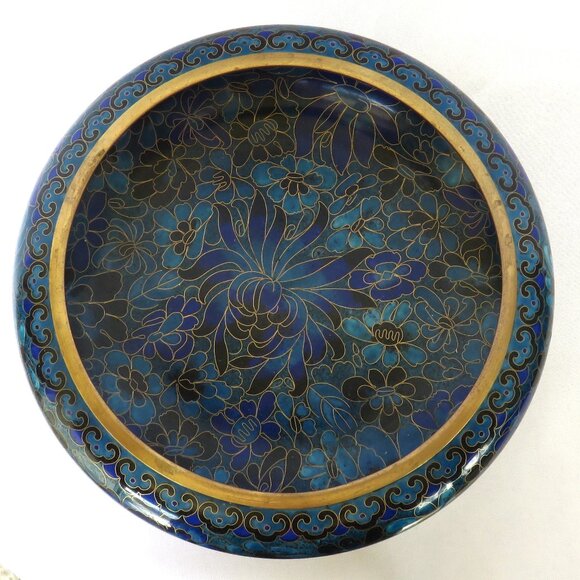 Jingfa Cloisonne Blue and Gold Floral Bowl and Stand Vintage Chinese........325 - Picture 7 of 10